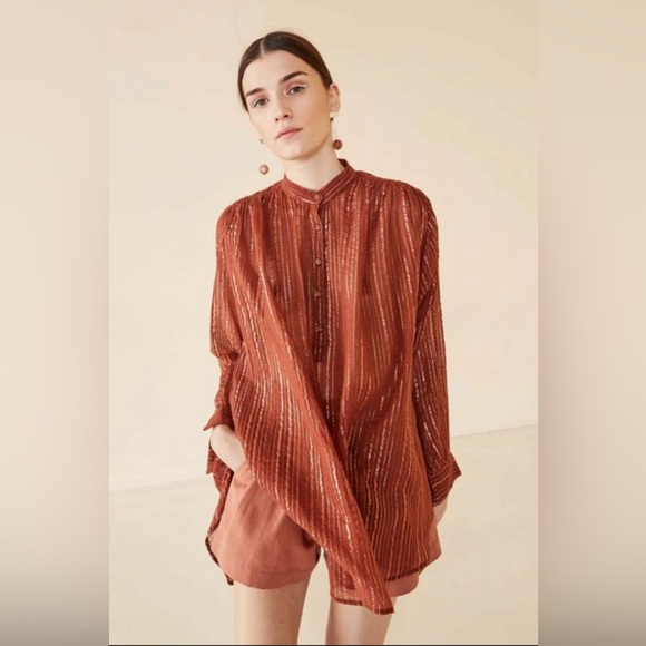 Ulla Johnson | Momo Gauze Tunic in Mahogany | 4 - Picture 1 of 6
